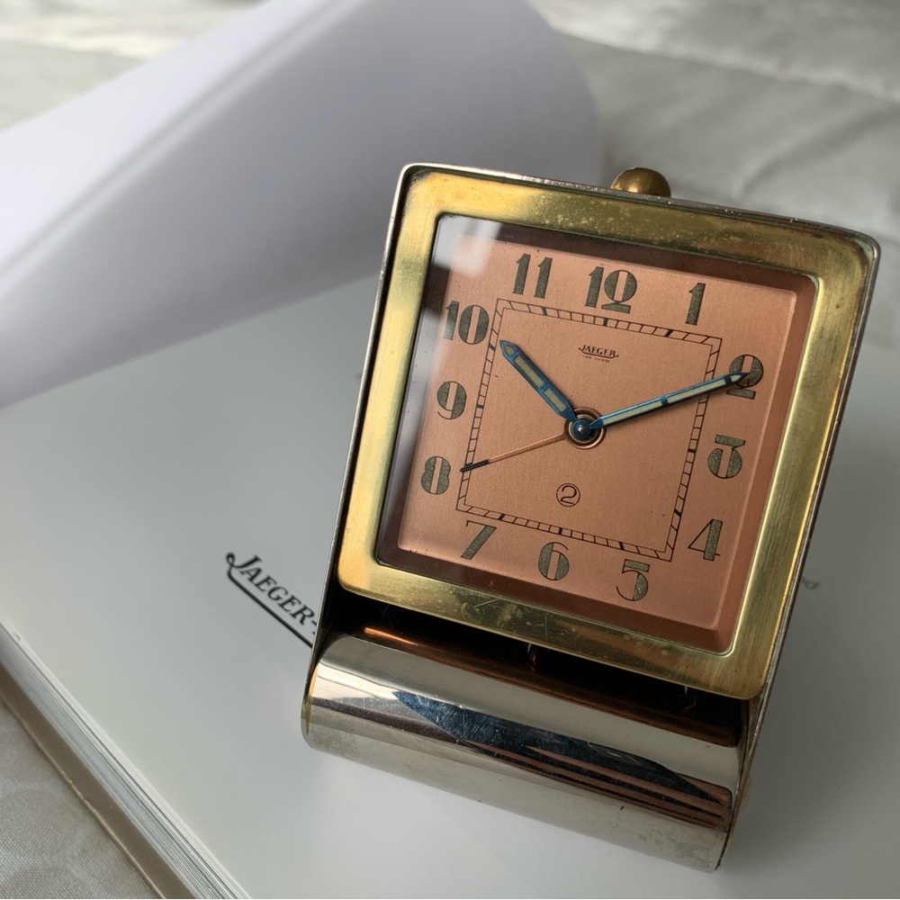Antique Jaeger (Jaeger -LeCoultre) Bicolor Desk Travel Alarm Clock